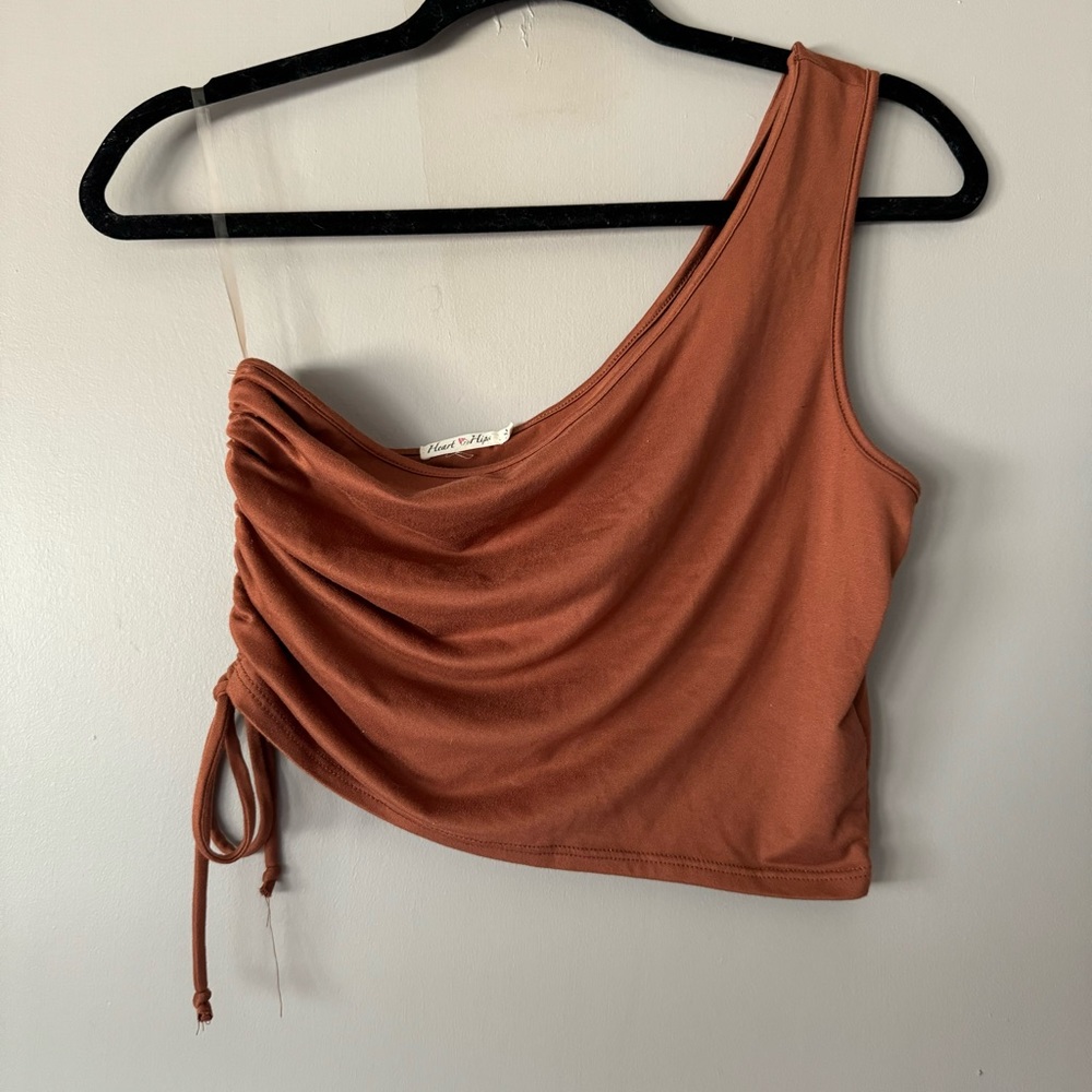 Brown One Shoulder Cropped Top